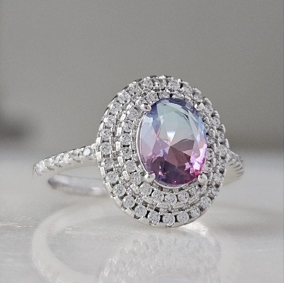 Pink & Blue tourmaline ombre stone ring, 925 Sterling Silver Charmed Aroma BP - Picture 3 of 8